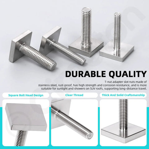 Close-up of 24Pcs T Nut Adapter Kit M8 Slot Blocks with square bolt head design and clear threads for roof racks.