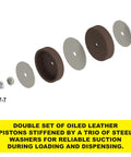 Exploded view of double set of oiled leather pistons and steel washers for DL-45-T13 Professional Line Special Deluxe Caulking Gun.