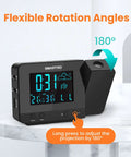 Digital Projection Alarm Clock With Weather Station And Indoor Outdoor Thermometer For Bedrooms USB Charger AC Or Battery Powered Bedroom Friendly All In One Time And Temperature Projection