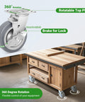 6 Inch Heavy Duty Caster Wheels Industrial Grade Thermoplastic Rubber With Brake 4500 Lbs Capacity Ball Bearing Plate Swivel Castors Set Of 4 For Equipment And Industrial Carts Medical Applications on a wooden workbench.