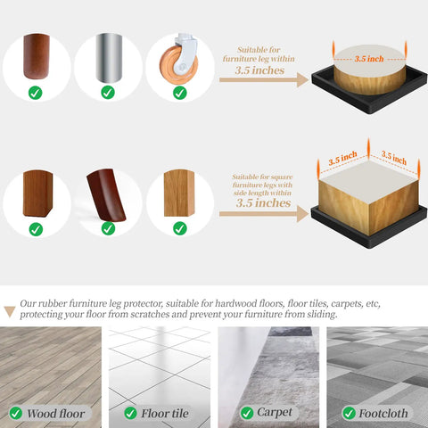 Top Shelf Rubber Furniture Coasters And Caster Cups Shield Hardwood Floors While Giving Your Couch Bed And Piano Legs A Ridiculously Firm Grip That Keeps The Whole Setup Tight Through Daily Life Pack Of 8 Black. 3.5 inch coasters shown, suitable for various furniture legs.