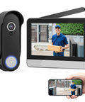 Wireless Smart Video Doorbell System With A 7 Inch Touchscreen Display 1080P HD Doorbell Camera, showing delivery on screen and phone.