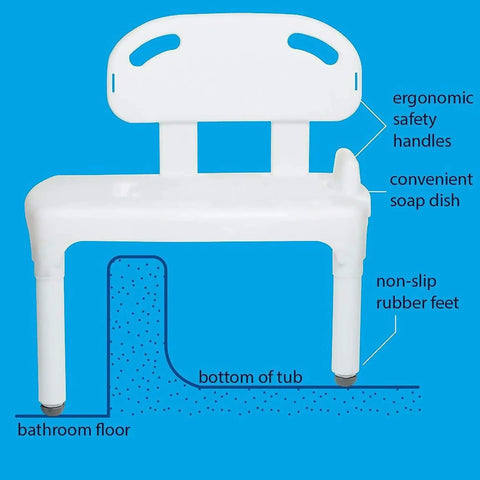 Universal Tub Transfer Bench Bath Seat With Backrest And Adjustable Legs For Left Or Right Hand Entry Easy Tub Transfer Chair