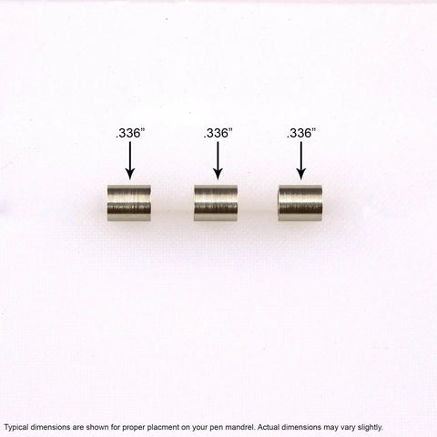 Three metal bushings with 0.336-inch diameter for Slimline And Fancy Pen Or Pencil Kit Bushings For Woodturning 7mm Tube Diameter Set