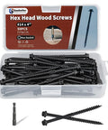 Heavy Duty Kickass 50 Pack 4 Inch Lag Screws Structural Wood Fasteners Hex Washer Head Black inside plastic case with hex socket