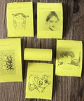 Twenty Pack Square Thermal Receipt Paper For Mini Pos Printers Self Adhesive Photo Sticker Rolls, featuring yellow print and artwork.