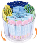 360 Degree Spin Drink Packet Organizer For Pantries And Cabinets, Clear acrylic rotating holder with packets visible