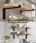 7.25 Inch Floating Shelf Brackets Set Of 4 Built Tough Heavy Duty Wall Mounted One Quarter Inch Thick Matte Black Carbon Steel Shelving Supports For Strong Home Storage And Easy Install supporting wooden kitchen shelves with jars.
