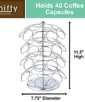 K-Cup Pod Carousel Organizer for Home and Office, Chrome 40-Pod Lazy Susan With 360-Degree Spin, fits K-Cups, dimensions shown