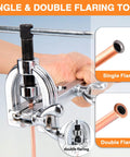 Chrome brake line flaring tool clamping copper tube for single and double flare (front view)