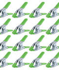 Front view of Swanlake 16-piece 6-inch heavy-duty metal spring clamps with green handles and 2.4-inch jaws