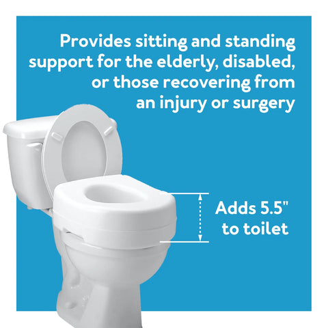 Built Tough White Toilet Seat Riser Adds Five Inch Height For Seniors Providing Extra Comfy Support 300 Pound Weight Limit With Sure Grip No Slip Base Universal Fit Fits Like A Glove