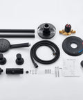 Complete components of Slide Bar Shower Faucet Set With High Pressure Handheld Shower And 5 Spray Settings Rain Full Body Massage Full Spray Pause Adjustable 23.6 Inch Wall Bar Pressure Balance Valve Brass Trim Matte Black