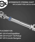 Steering column lower intermediate shaft with U-joint; silver metal with blue clip, Ford Expedition/F-150/Lincoln Navigator