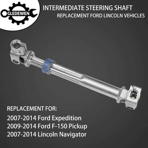 Steering column lower intermediate shaft with U-joint; silver metal with blue clip, Ford Expedition/F-150/Lincoln Navigator
