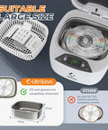 Ultrasonic Jewelry Cleaner 850ml With LCD Screen And 5 Digital Timers, showing open lid with basket and CD for cleaning
