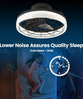 Low Profile Ceiling Fan With Lights Black Finish, Space Saving Caged Flush Mount, Dimmable LED With 3 Color Temperature
