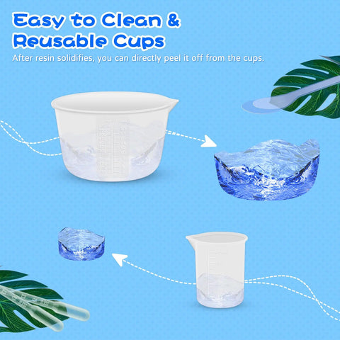 Dope Silicone Resin Mixing Cups Set 600ml 250ml 100ml Thickened Reusable Epoxy Cups With Stir Sticks And Pipettes For Jewelry Making And Resin Art Projects. Easy-clean reusable silicone resin mixing cups with cured resin peeling off