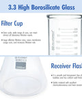 Premium Borosilicate Glass Vacuum Filtration Distillation Kit With 1000ml Filtering Flask And 300ml Graduated Funnel, Pro Grade Lab Filtration System For Reliable Vacuum Separation And Easy Assembly - components labeled