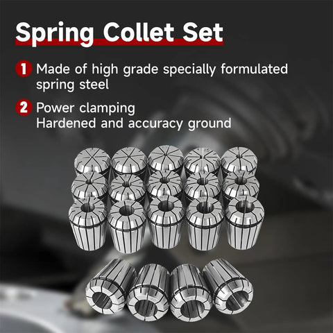 ER32 Collet Set 19Pcs For CNC Engraving And Milling Lathe Tools 2mm To 20mm Range With Precision Ground Collets Displayed