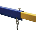 Heavy Duty Steel Telescoping Lift Boom Forklift Crane Converter with visible yellow and blue extendable arm.