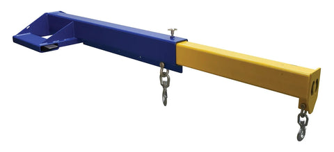 Heavy Duty Steel Telescoping Lift Boom Forklift Crane Converter with visible yellow and blue extendable arm.