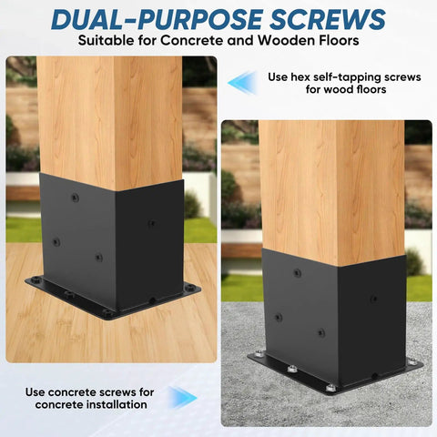 Six Pack 4x6 Heavy Duty Metal Post Base Brackets With 3.6x5.6 Inner Fit No Wobble Design Rust Resistant Includes Hardware for installation
