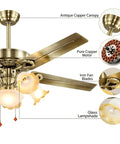YPDJVLTI Ceiling Fans Lights 48-56Inch LED Fandelier with antique copper canopy and glass lampshade.