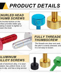 Product details highlighting Five Pack M4x6mm Flat Head Knurled Thumb Screws Made From Solid Aluminum Alloy Fully Threaded Bolts Fasteners