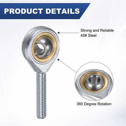 2-Pack Rod End Bearing 5/16 Bore 5/16-24 Right Thread Self-Lubricating Male Thread Steel Joint With Jam Nuts For Forging Machines CNC Equipment Auto Steering Linkages And Heavy Duty Industrial Applications, 45# steel, 360-degree rotation