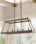 Farmhouse Faux Wood 5 Light Kitchen Island Pendant Chandelier With App Control For Dining Room, Living Room, And Foyer