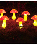 Colorful Solar Mushroom String Lights Waterproof Outdoor Decor With 8 Modes And Memory Set Of 6 Red illuminating garden