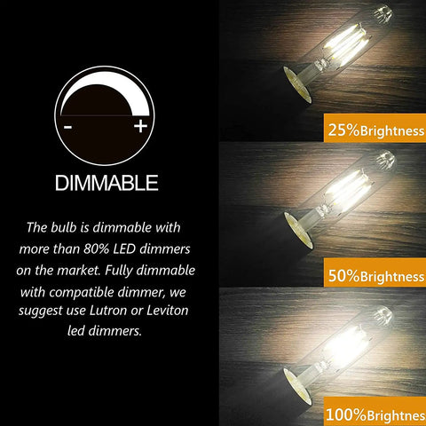 Lit 4000K Daylight T10 LED Tubular Filament Bulbs For Desk Lamps Edison Style, 4W Dimmable brightness demo image