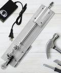 Super Cool Adjustable Linear Actuator Motor With Speed Controller Built Tough High Rigidity Aluminum Alloy Plus Stainless Steel For Micro Devices And Electric Gear Shifting Smooth Stroke Range 2 To 8cm on a workbench with tools.
