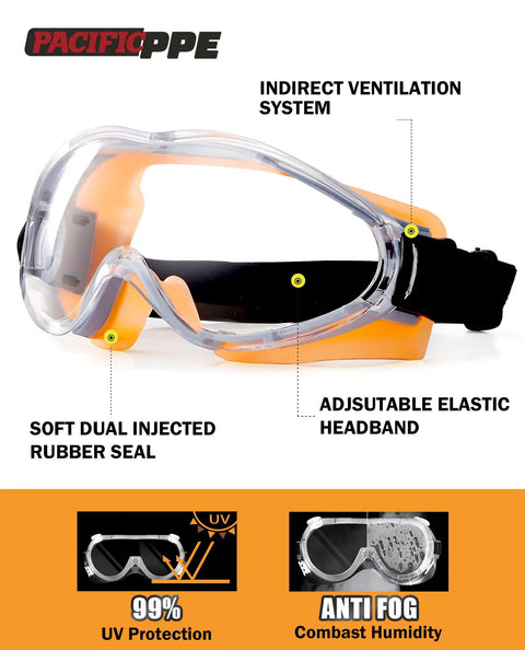Wide Vision Safety Glasses With Anti-Fog And Anti-Scratch Wraparound Lenses Adjustable Strap Polycarbonate Eye Protection