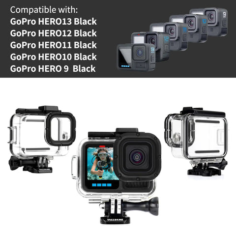 GoPro Hero Waterproof Case With Floating Hand Grip 196ft Depth Rated Underwater Housing For Hero 9 10 11 12 13 Black
