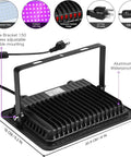 Back view of 3 Pack 100W LED Black Light Flood Lights With Plug And Switch IP66 Waterproof Neon Glow For Party Halloween.