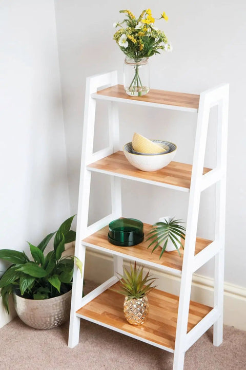 Installed Decorative Self Adhesive Film Butcher Block Pattern 17 Inch By 78 Inch Roll on white shelf with plants and decor.