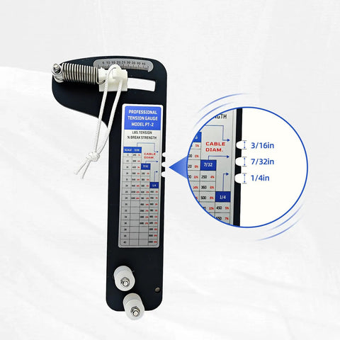 Hands Free Wire Rope Tension Gauge For Three Sixteenths Seven Thirty Seconds One Quarter Inch Cables Marine Grade Rigging Tool, black PT-2
