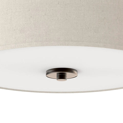 Inspire Two Light Semi Flush Mount Dope Style Close To Ceiling Lighting With Off White Linen Shade And Antique Bronze Finish