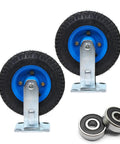 Heavy Duty Rubber Wheel Casters With Pneumatic Tires And Swivel Brake, 2-pack with galvanized brackets and smooth rolling design.