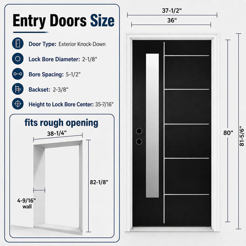 Premium Fiberglass Entry Door With Quick Install Vinyl Frame And True Right Hand Inswing Design Showcasing detailed dimensions and specifications.