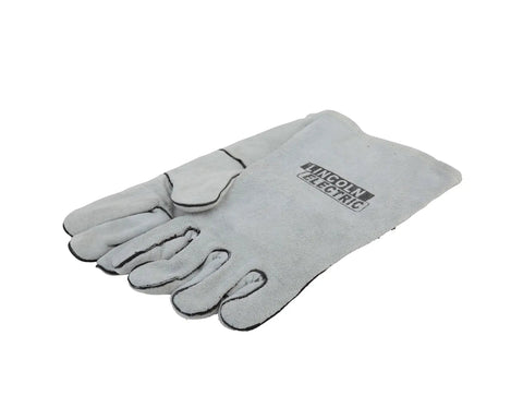 Leather Welding Gloves KH641 Pro Grade Heavy Duty Heat Resistant Gauntlet Cuff With Cotton Lining, grey, shown in a side view