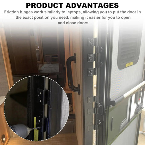 Heavy Duty RV Entry Door Friction Hinge Kit Two Pack Delivers Rock Solid Zero Sag Performance For Travel Trailers Motorhomes And Fifth Wheels With Plug And Play Setup