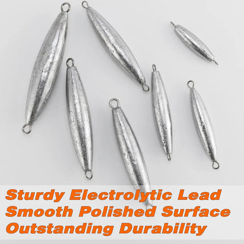 Set of Inline Trolling Sinker Torpedo Weights, 5 Pack, 3 Oz Lead Sinkers With Double Ring For Saltwater Offshore Boat Fishing