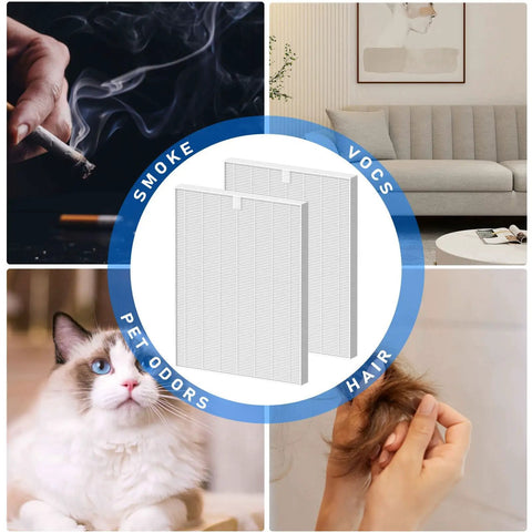 D360 True HEPA Replacement Filter For Winix D360 Air Purifier - 2 Pack, shown with smoke, pet, and hair illustrations