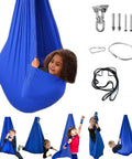Kick Back And Chill In This Epic Cocoon Sensory Swing For Kids And Grown Ups Indoor Outdoor Therapy Hammock Chair With Buttery Soft Silky Nylon Hug Seat, featuring kids enjoying a blue silk swing.