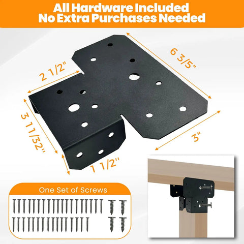 8 Pack Heavy Duty 4x4 3-Way T Brackets For Wood Posts To Beams, black steel connectors with screws included
