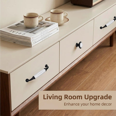 Slick Farmhouse Cabinet Knobs And Pulls Set 12 Piece Hardware Kit featuring 5 Inch Center To Center Spacing on a modern dresser.