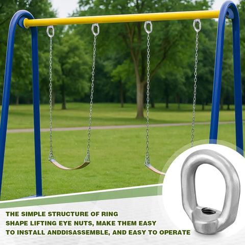 10 Pack 5/8-11 Heavy Duty Lifting Eye Nuts Hot Dip Galvanized Drop Forged Steel UNC Thread Rigging Hardware used in swing set frame.